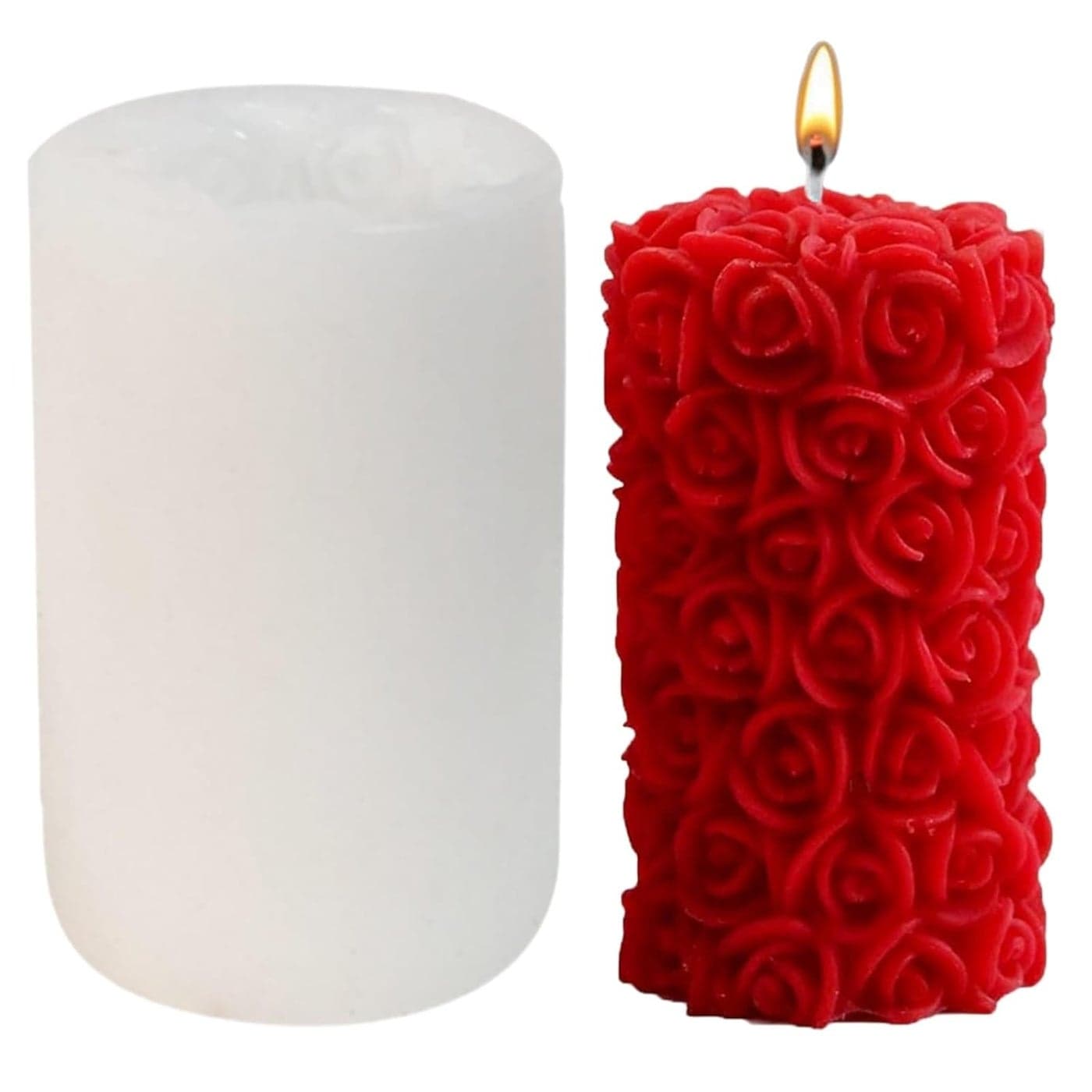 Shoppeecity 3D Silicone Floral Flower Pillar Candle Mould Rose Pillar Candle Mould Mould Cylinder Rose Flower Candle Mold Fondant Silicone Mould for Mousse Dessert Soap Cake DIY Decorating B