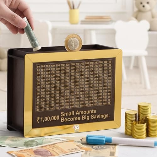 Storio Wooden Piggy Bank with Counter | Money Bank for Kids & Adults | Carved Savings Box, Wooden Coin Box, Mini Money Saver Bank with Number Counter | Cash Saving for Home & Office Use
