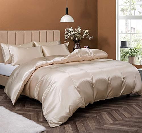 P Pothuiny 5 Pieces Satin Duvet Cover King Size Set, Luxury Silky Like Taupe Duvet Cover Bedding Set with Zipper Closure, 1 Duvet Cover + 4 Pillow Cases (No Comforter)
