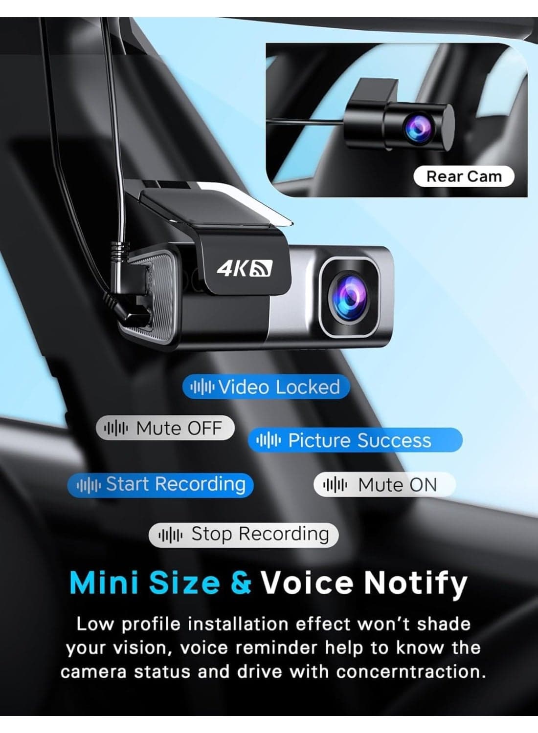 Dash Cam Car Front Rear 4K + 1080P, navycrest 5GHz WiFi Dash Cam with 32GB SD Card, Dual Car Camera with Super Night Vision, WDR, G-Sensor, 24/7 Parking Monitoring, Loop Recording, App Control, Max