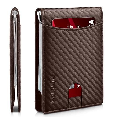 RUNBOX Slim Wallet for Men Genuine Leather RFID Blocking Bifold Minimalist Front Pocket Mens Wallet with Money Clip Thin Gift Box