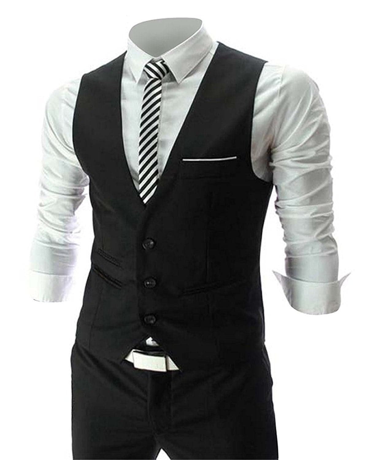 OORA Men's Waist Coat/Jacket Slim Casual Blazer Latest V Neck Half Slim Jacket Formal Casual Stylish Coat for Wedding Party Office Wear (Tuxedo_Black2_40)