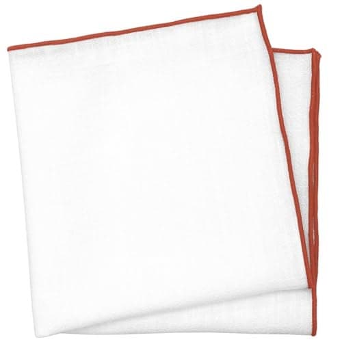 BELLUNO White Pocket Square with Embroidered Rust Color Edge