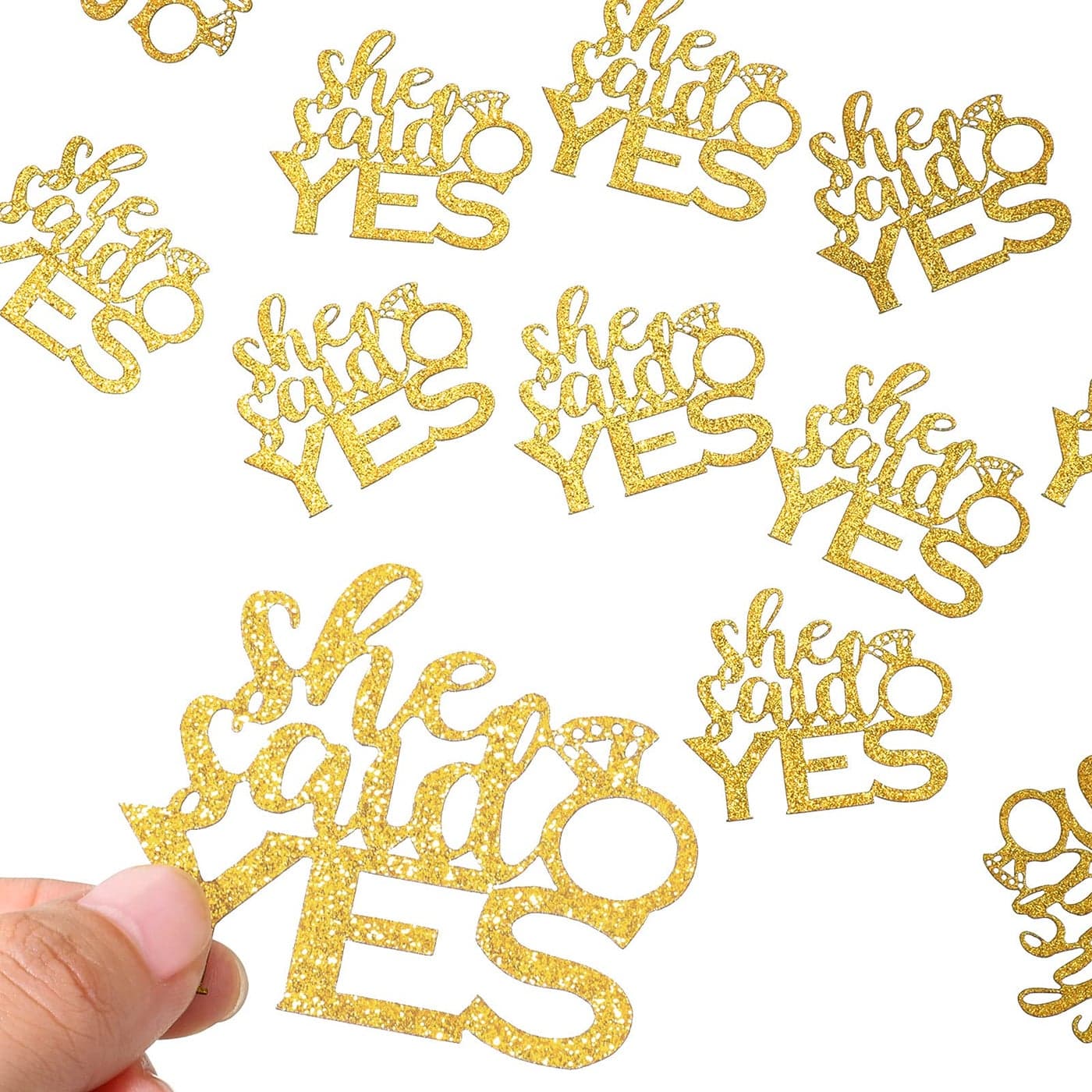 Sumind 100 Pieces Gold She Said Yes Glitter Confetti with Diamond Ring Table Confetti Wedding Engagement Party Table Scatter for Proposal Bachelorette Bridal Shower Party Decorations