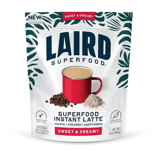 Laird Superfood Instant Latte Sweet Creamy NonDairy Superfood Creamer Gluten Free NonGMO Vegan 16 oz Bag Pack of 1