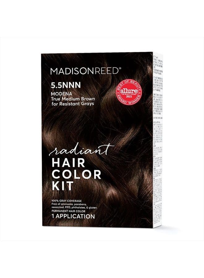 Radiant Hair Color Kit, Permanent Hair Dye, 100% Gray Coverage, Ammonia-Free, Modena Brown 5.5NNN Medium Brown for Resistant Grays, Pack of 1