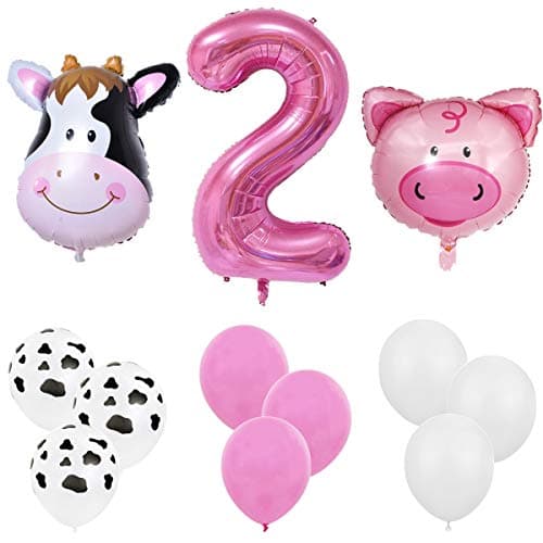 InBy 18pcs Farm Animal Balloon for 2nd Birthday Party Decorations Pig Cow Head Second Farm Animal Theme Balloon Garland Arch 40 Number 2 Foil Balloon 12 Latex Balloon Baby Girl Shower Party Supplies