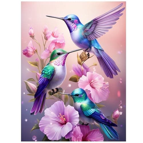 hkejoi Hummingbird Diamond Art Kits for Adults Hummingbird Diamond Painting 5D Round Full Drill Gem Art Kits DIY Crafts for Home Decor Gift 12x16 Inch