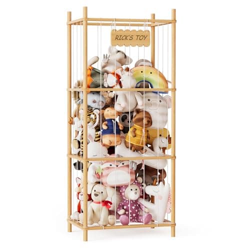 SpaceAid Stuffed Animal Storage Organizer Wood Animals Zoo Toy Plushies Storage Holder Large Capacity Plush Toy Cage for Playroom Organization 228 Wide Natural