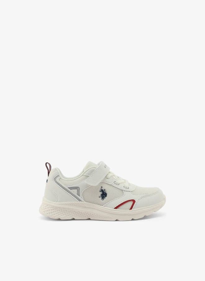 Kids White Low-Top Casual Sneakers with Velcro Strap - Sleek Everyday Style and Comfort for Effortless Wear