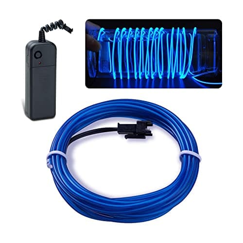 lychee EL Wire Neon Glowing Strobing Electroluminescent Light El Wire,Battery Pack for Parties, Halloween Decoration (Blue, 15ft)