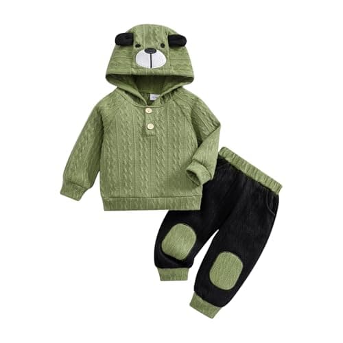 ODIMAME 9 Months Baby Boy's Clothing Toddler Fall Winter Clothes Long Sleeve Hooded Cute Dog Sweatshirt Tops Pocket Sweatpants Cute Infant Outfit Pale Green Set
