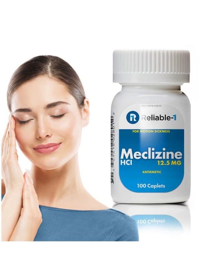 1 Meclizine HCL 12.5 mg Caplets - Prevent nausea, vomiting, and dizziness caused by motion sickness (100 Caplets, 1 Bottle)