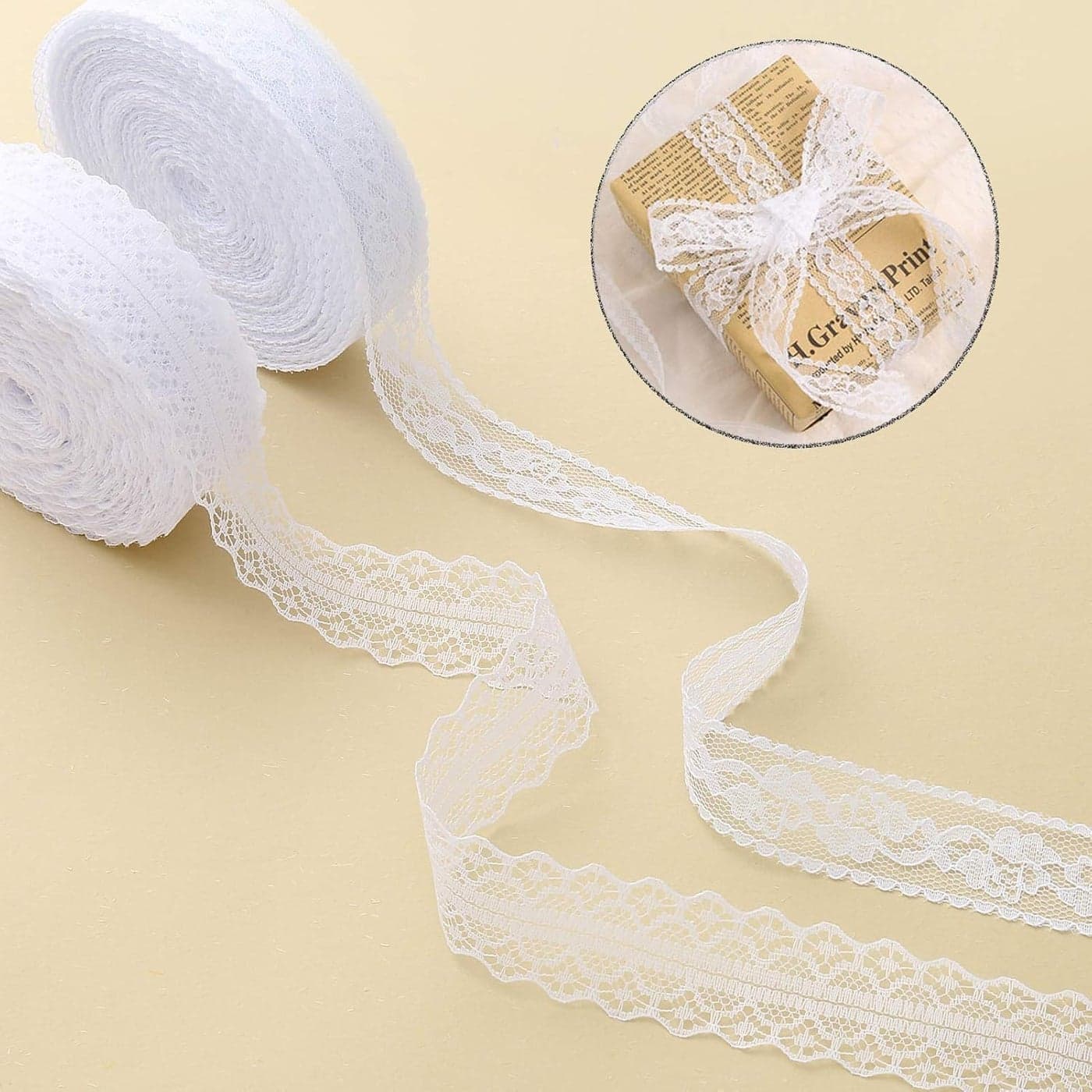 HERZWILD 546 Yards White Lace Trim Ribbon Vintage Crochet Lace Rolls with Scalloped Edge for Sewing DIYCraftsWedding RibbonGift WrappingDress Decoration