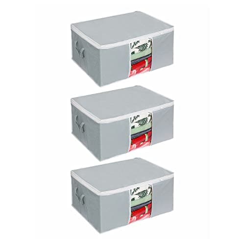 PrettyKrafts Rectangular Underbed Storage Organizer with Side Handles ( Grey , Standard ) - Set of 3
