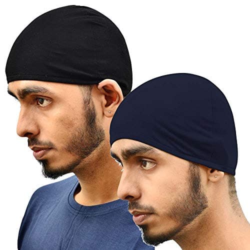 MOTUS Men's and Women's Cotton Black and Navy Helmet Skull Cap Topi -Free Size (Pack of 2)