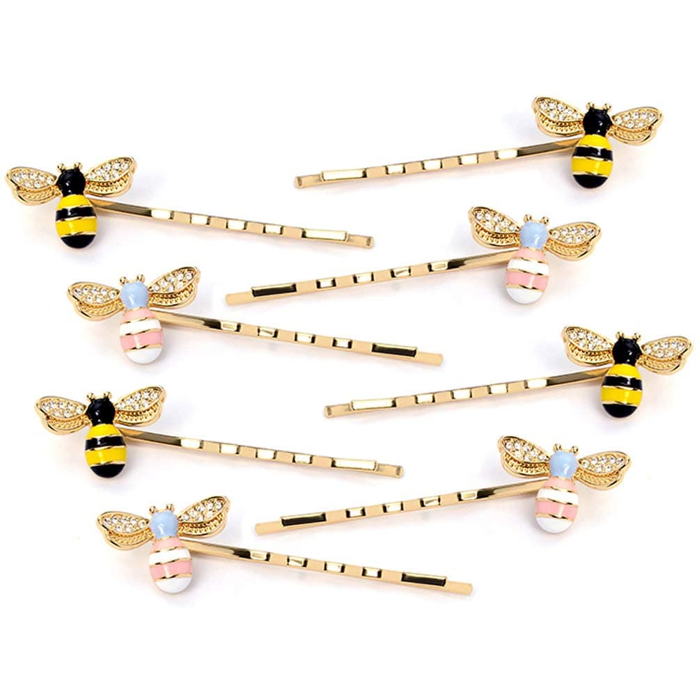 8Pcs Exquisite Alloy Crystal Bee Hairpin Side Clip Hair Accessories Honeybee Bobby Pins Wedding Party Bride Bridesmaid Hair Jewelry Accessories for Women Girls and Teen2 Colors