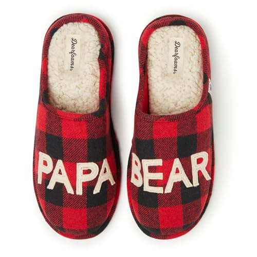 Dearfoams Men's Papa Bear Slipper, Buffalo Plaid, Small