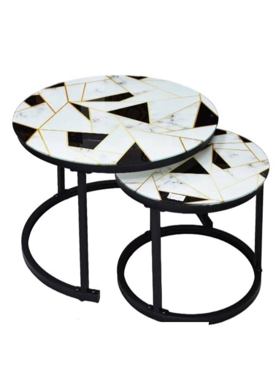 Round Nesting Coffee Table Set of 2 Stacking Coffee Table Living Room Round Nested End Table Side Table Look Density board Sofa Side Nest of Tables Metal Frame Home Decor Sets