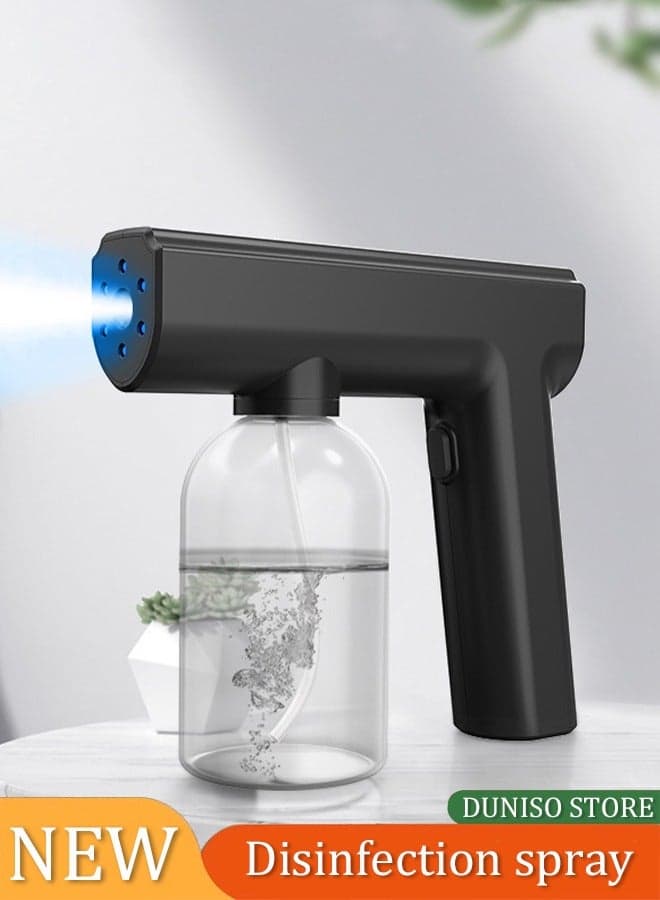 Handheld Spray Disinfection Gun,Portable Rechargeable ULV Nano Sprayer with Blue Light, Blue Light Foggers for Touchless Sanitization,for Garden,Home,Car,Office,250ml, Black