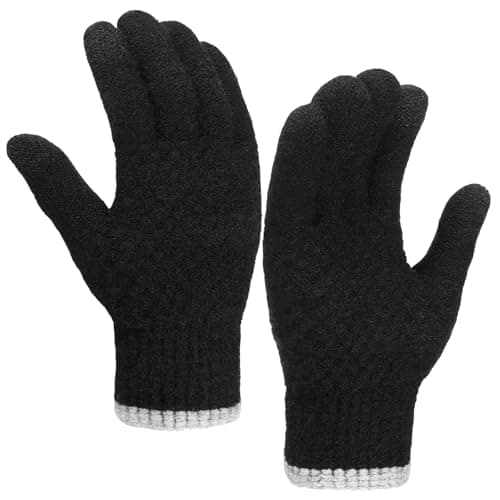 TOBEHIGHER Winter Gloves for Men Black Thermal Soft Knit Gloves for Running, Driving and Hiking