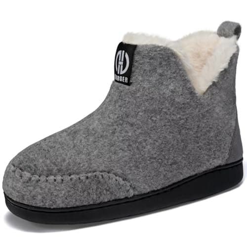 BUGUKI Slipper Boots for Men Winter Fur Lined Booties Slippers Women Indoor Outdoor Memory Foam Slipper House Shoes for Ladies Male Grey 42 43