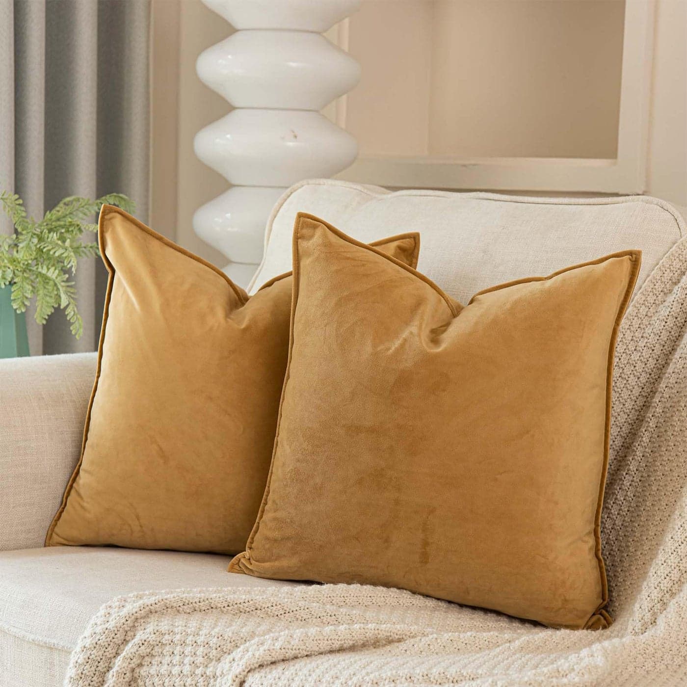 JUSPURBET 26x26 Pillow Covers Set of 2 Decorative Throw Pillow Covers Case for Couch Sofa Bed Soft Velvet Cushion Covers with Hidden Zipper for Home Decor Living RoomKhaki