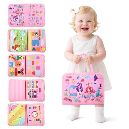 SNOWIE SOFT® Mermaid Toddler Busy Binder, Montessori Busy Binder Book for Toddlers 1-3 with Quiet Educational Activity and Folding Handbag Style with Handle, Parent-Kids Activity Toys for 1 Year Boy