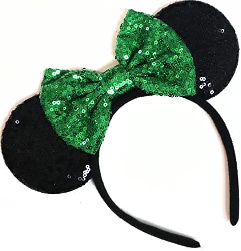 CLGIFT Green Tinker Minnie Ears - Handmade Flexible Headband, Bow Size 5 inches, One Size Fits All for All Ages/Adults, Perfect for Disneyland Trips, Family Photos, or Any Disney Theme Party, Green