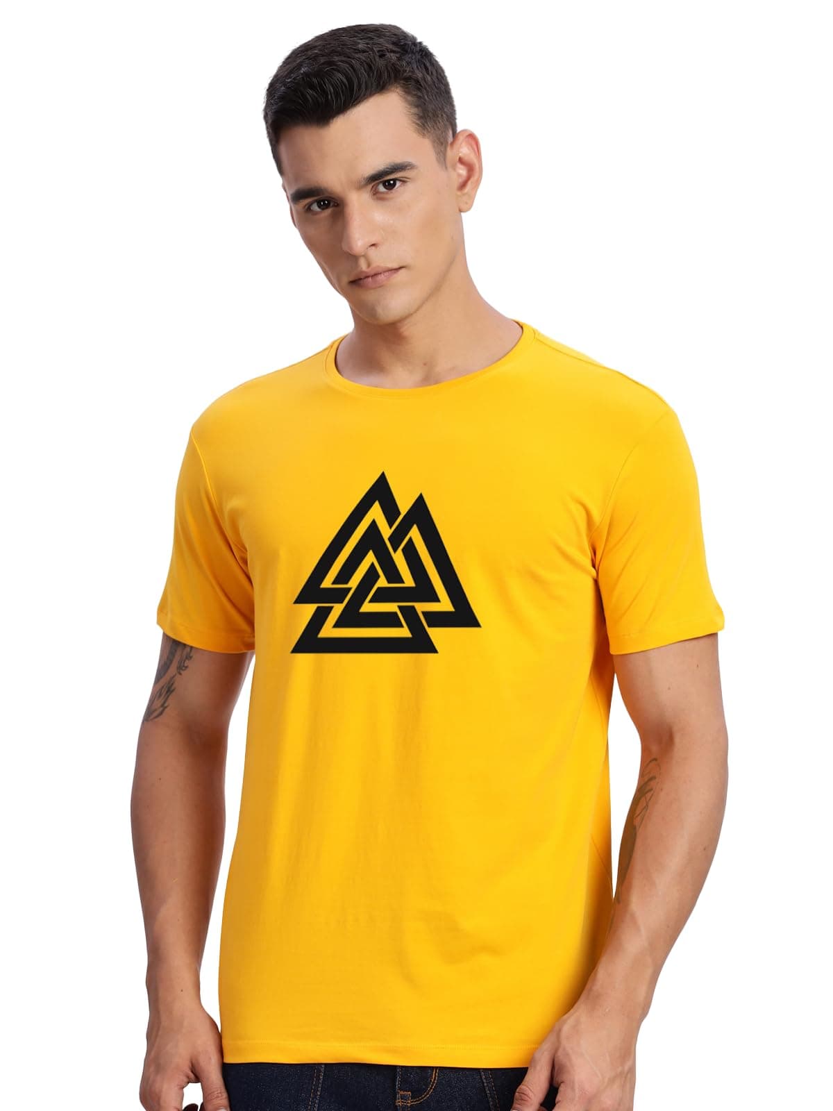 ADRO Triangle Mens Printed T-Shirt (RNR-M-TKT-MU_Mustard_3XL)