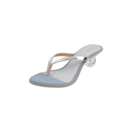 Mochi Women Silver Synthetic Leather Classic Chunky Heel Slip-on Sandal UK/5 EU/38 (40-280)