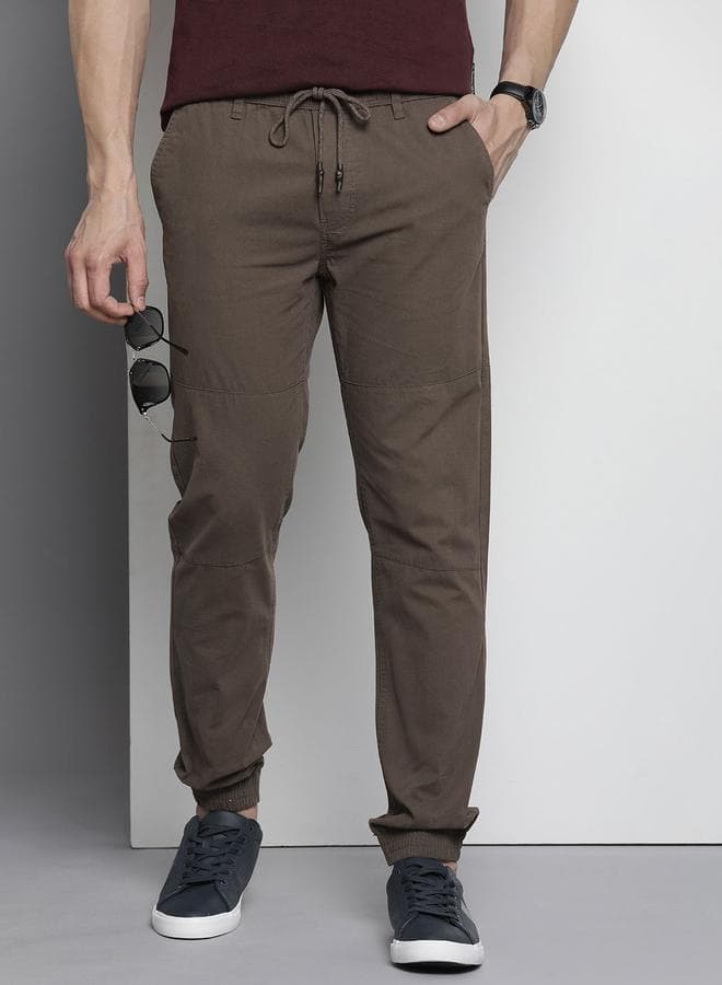 The Indian Garage Co Men Brown Slim Fit Cuffed Joggers