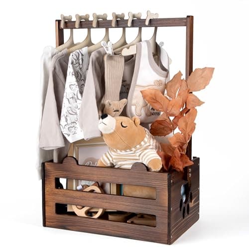 GiftAmaz Brown Wooden Baby Shower Crate Closet, Baby Storage Crate with Handle, Baby Shower Gifts Basket, Baby Welcome Box for Newborn Boys Girls, Pregnancy Gifts for New Parents