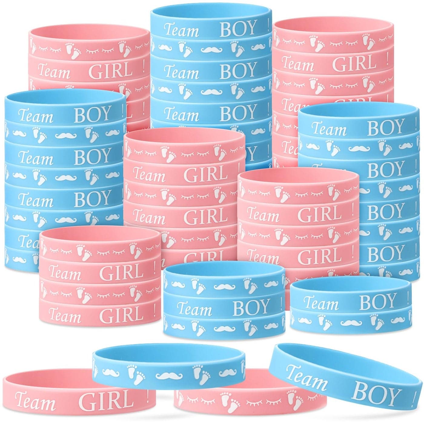 Jetec 30 Pieces Gender Reveal Bracelets Team Boy Silicone Wristbands and Team Girl Rubber Bracelets for Gender Reveal Ideas Party Supplies Decorations Classic Style