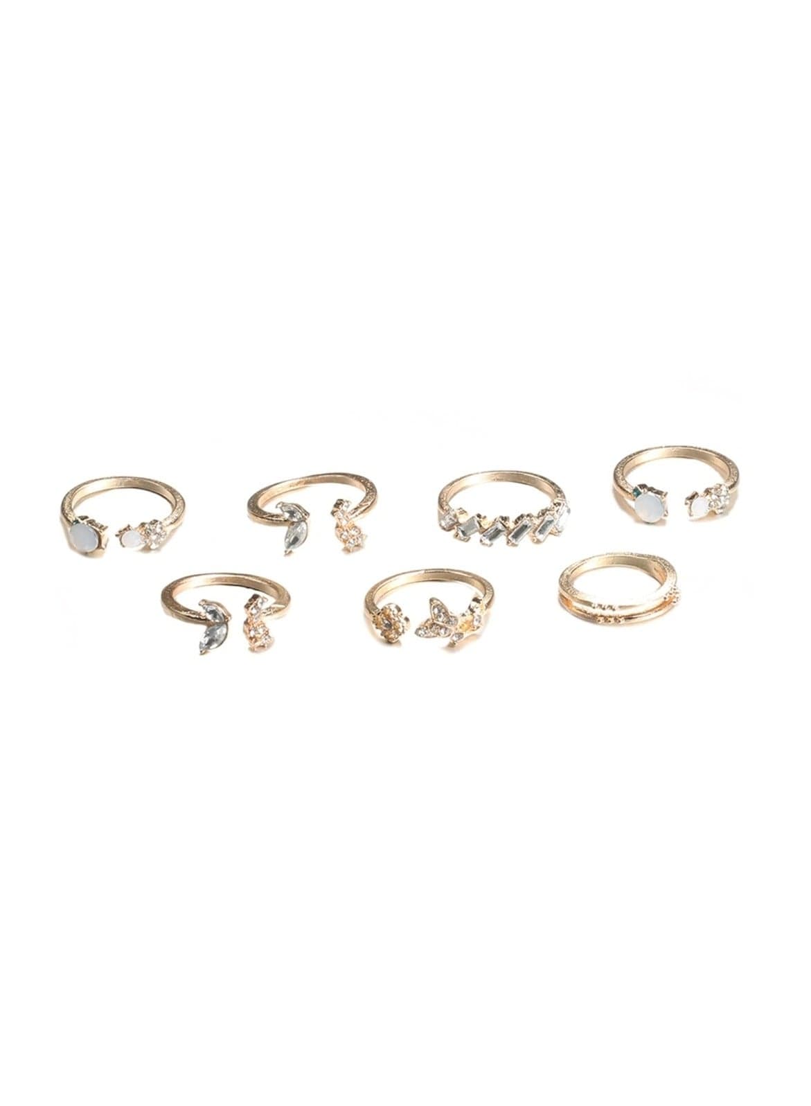 7-Piece Adjustable Gold Tone Color Ring Set for Women & Girls