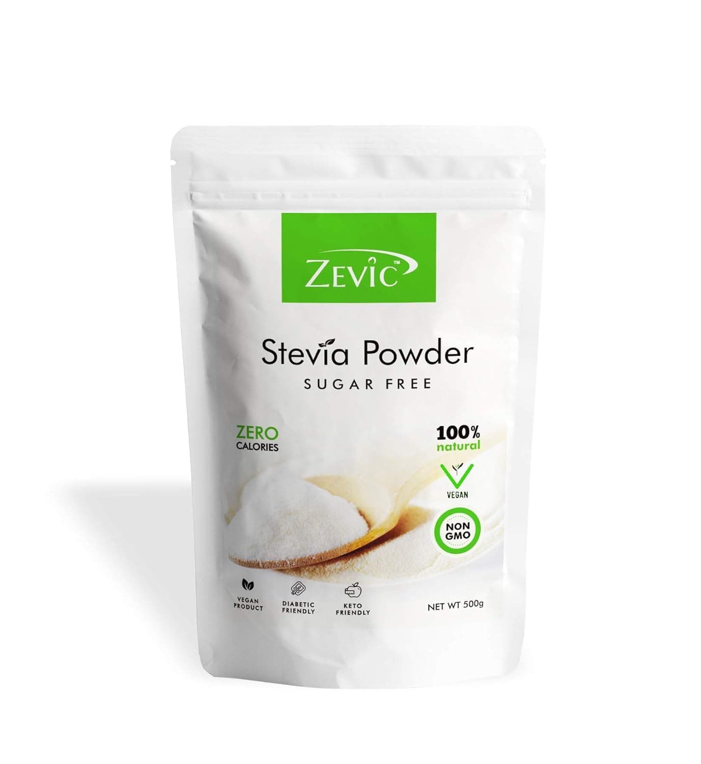 Zevic Stevia Sugar Free Powder | Zero Calories Stevia Sweetener | Vegan & Keto | 100% Natural Sweetener Powder | Sugar Substitute Natural | Diabetic Friendly - 500g