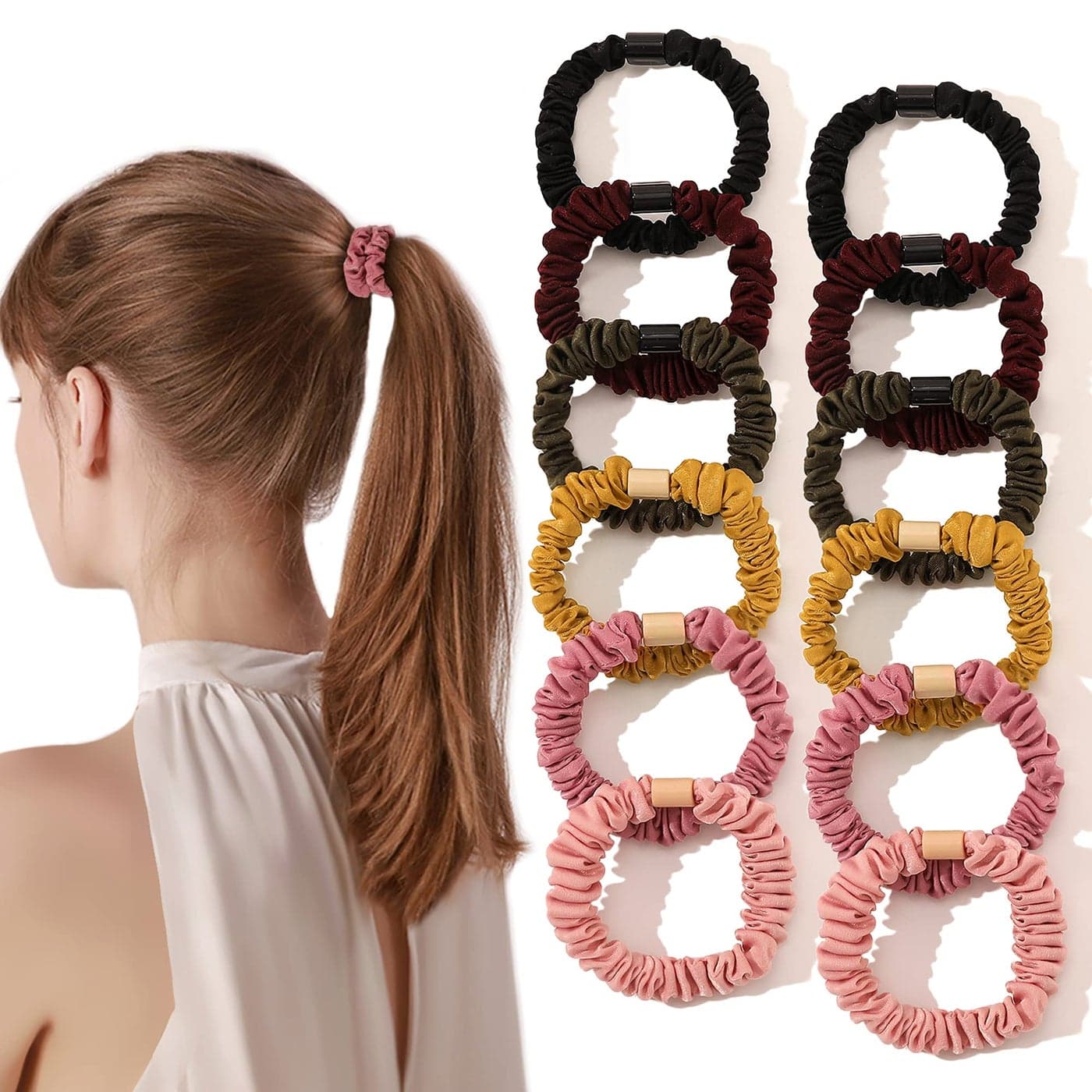 Silk Hair Ties Scrunchies Small Mini Scrunchy for Women Thick Hair Accessories Cute Soft No Slip Hair Elastics Ponytail Holder for Curly Hair No Damage Hairties Gift for Girls