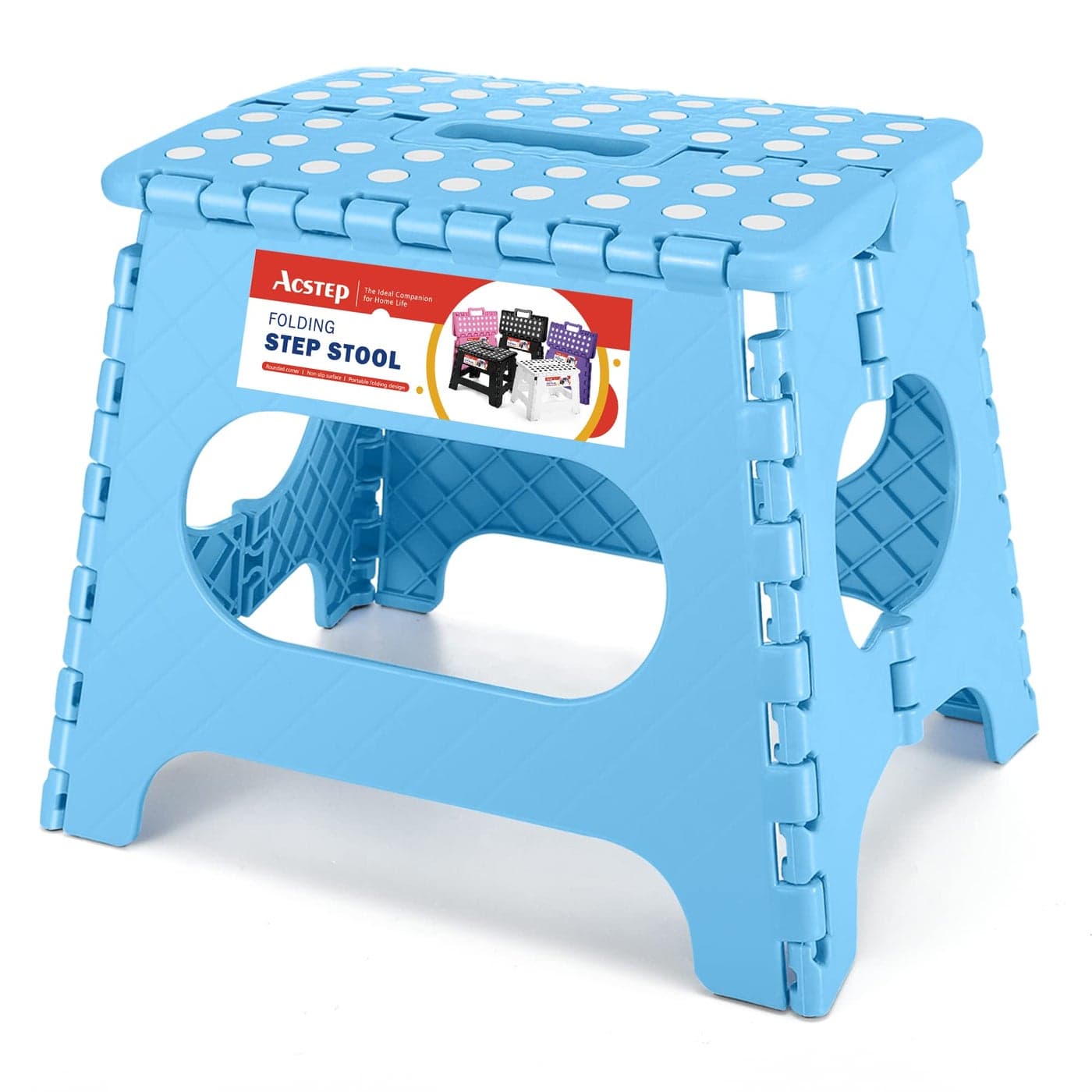 ACSTEP Folding Step Stool for Adults 11 Height Lightweight Plastic Stepping Stool Foldable Step Stool Hold up to 300lbs Non Slip Collapsible Stool Blue