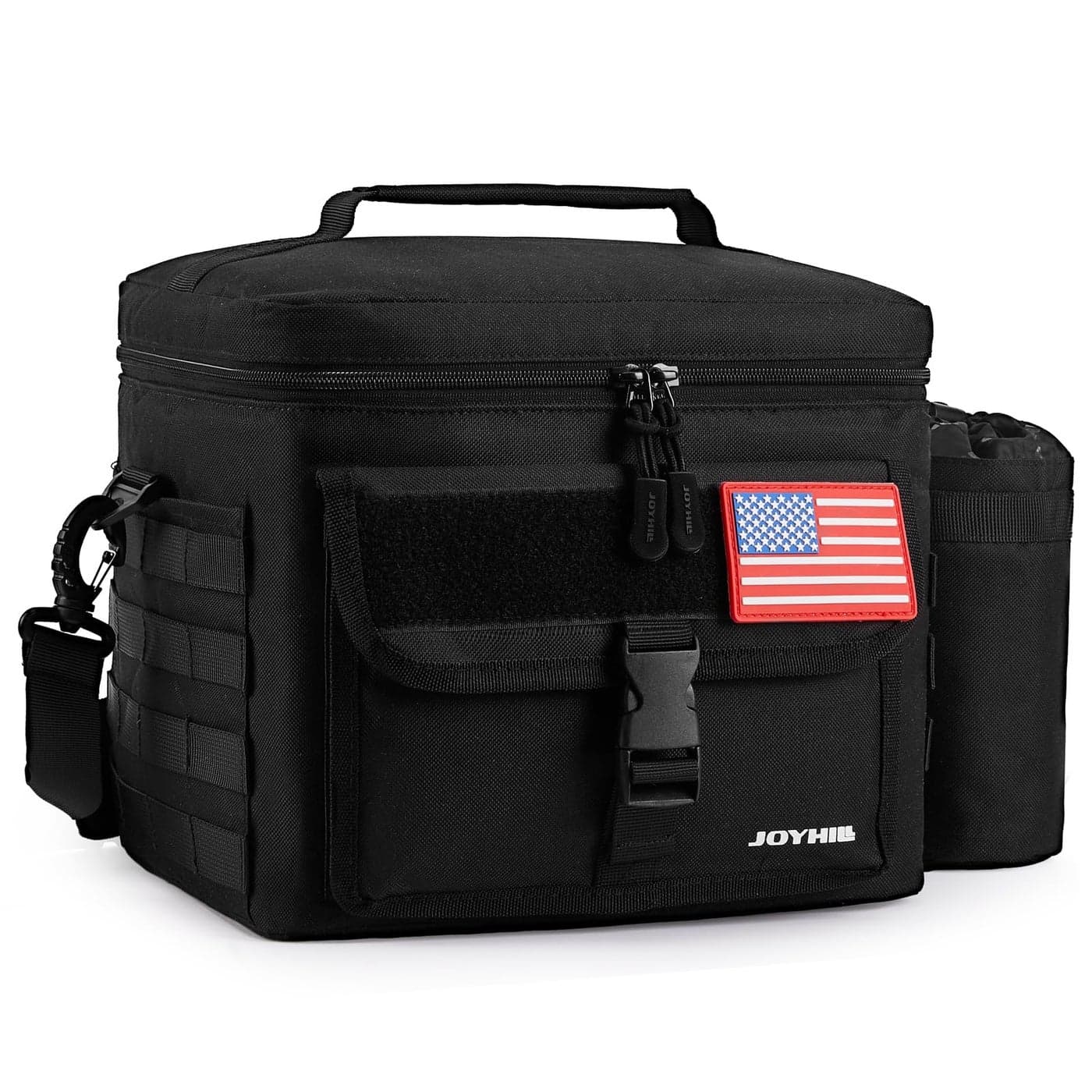 JOYHILL Tactical Lunch Box for Men Insulated Lunch Bag with Detachable Bottle Pouch Holder Large Durable Thermal Cooler Bag for Adult Leakproof Bag for Work Camping Picnic Black13 L18 Can