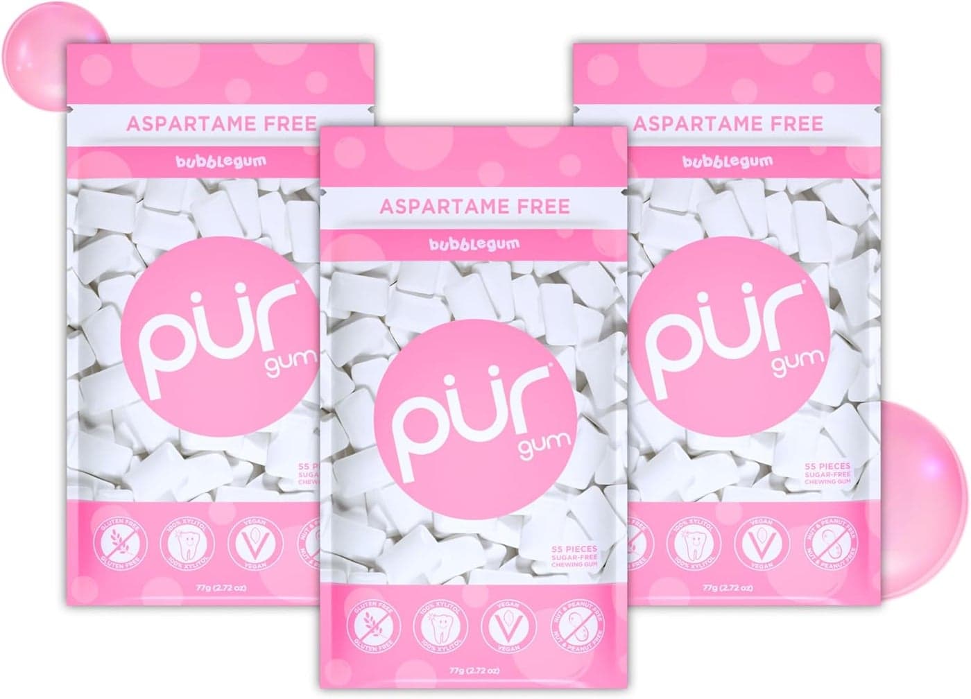 PUR 100% Xylitol Bubblegum - Sugar-Free & Aspartame Free