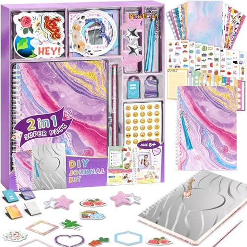PERRYHOME 2Pack DIY Journal Kit for Girls 200Pcs Journal Set for Tween Teen Girls Easter Basket Stuffers Journaling Art Crafts Kits Birthday Gifts for 8 9 10 11 12 13 14 Year Old Girl