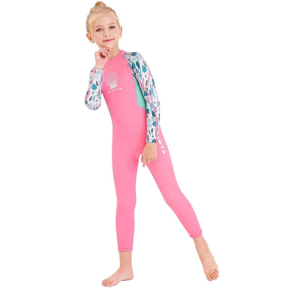 Kids Girls Boys Wetsuit Full Body Neoprene Thermal Swimsuit 25MM for Toddler Youth Children Teen Long Sleeve Child Scuba Diving Surf Suit One Piece Sun Protection for Water Sports Girl Pink L