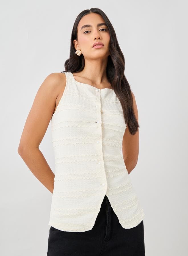 Textured Square Neck Button Front Waistcoat
