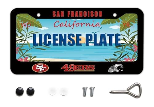 BOARLIDA American Football Design License Plate Frame 49ers Decorative Stainless Steel Car License Plate Cover for Men Women Boys Girls Fans 12 X 6 InchBoys 12 X 6 Inch
