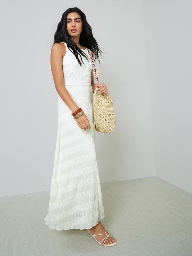Styli Cream Textured Sleeveless Maxi Dress