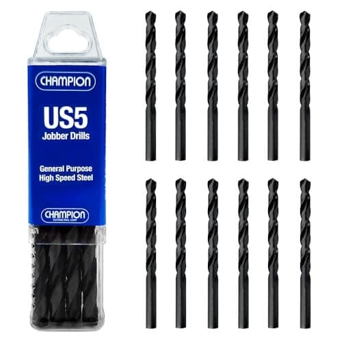 Champion Cutting Tool General Purpose Drill Bits for Metal and Wood (1/8 Inch) - 12 PCS - 118 Degree Point, High Speed Steel Straight Shank Drill Bits with Black Oxide Finish