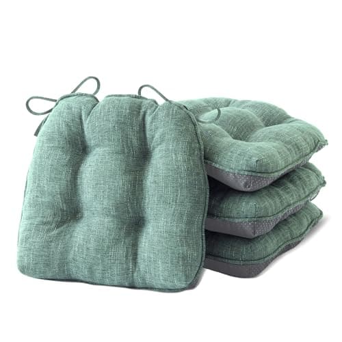 IPYNBAP Chair Cushions for Dining Chairs Set of 4, Kitchen Chair Cushions, Chair Pads with Ties Non Slip Backing, Christmas Room Decor, Tufted Memory Foam Seat Cushion 4 Pack, 18"x18"x4", Sage Green