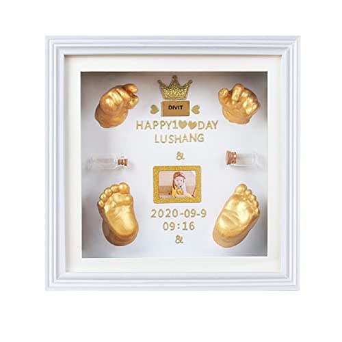Mold Your Memories Baby Casting Frame for 2 Hand and 2 Feet. wooden frame for baby hand and feet casting, Display frame box for baby casting (Casting kit not included) (WHITE)