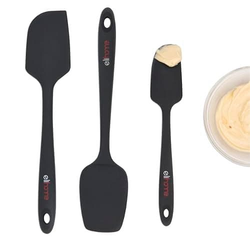 Elihome Chef Series 3 Piece Silicone Spatula Set - 600°F Heat Resistant Non Stick Rubber Kitchen Scraper Spatulas for Cooking, Baking, Mixing – BPA Free and LFGB Certified Silicone(Black)