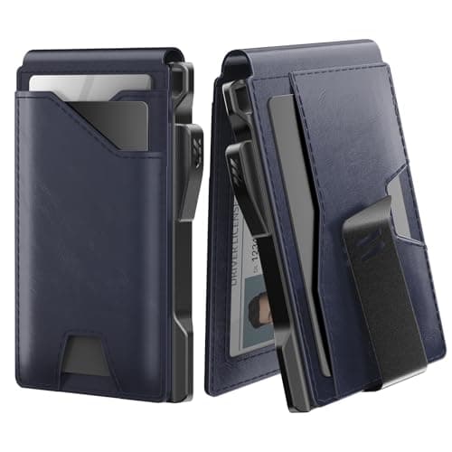 typecase Tactical Wallet for Men Card Holder: Pop Up Card Case, Genuine Leather, Smart, RFID Blocking, Slim, Minimalist, Thin, Front Pocket - 9-13 Card Capacitiy, ID Window, Money Clip (Navy)